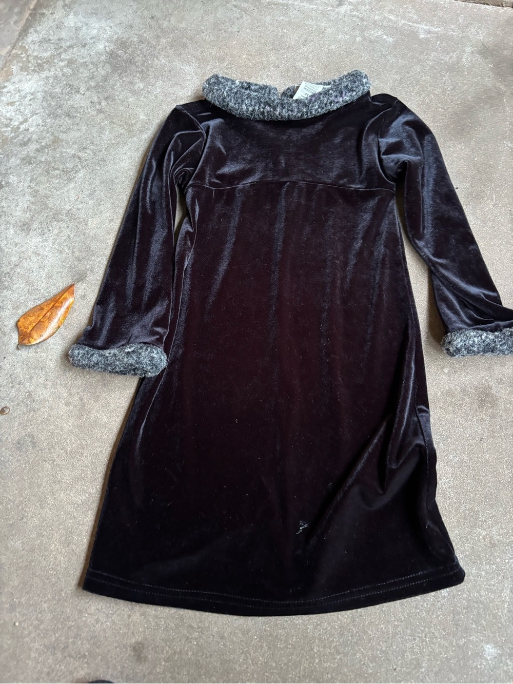 Velvet Dress with Heathered Knit Collar and Cuffs - Black Polly Flinders *FLAW